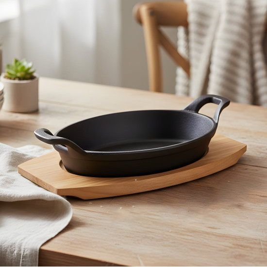 Iron Pan with Wooden Stand